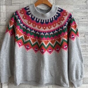 Fair Isle Sweater Icelandic Gray pink gray  comfy women's Large lightweight y2k‎